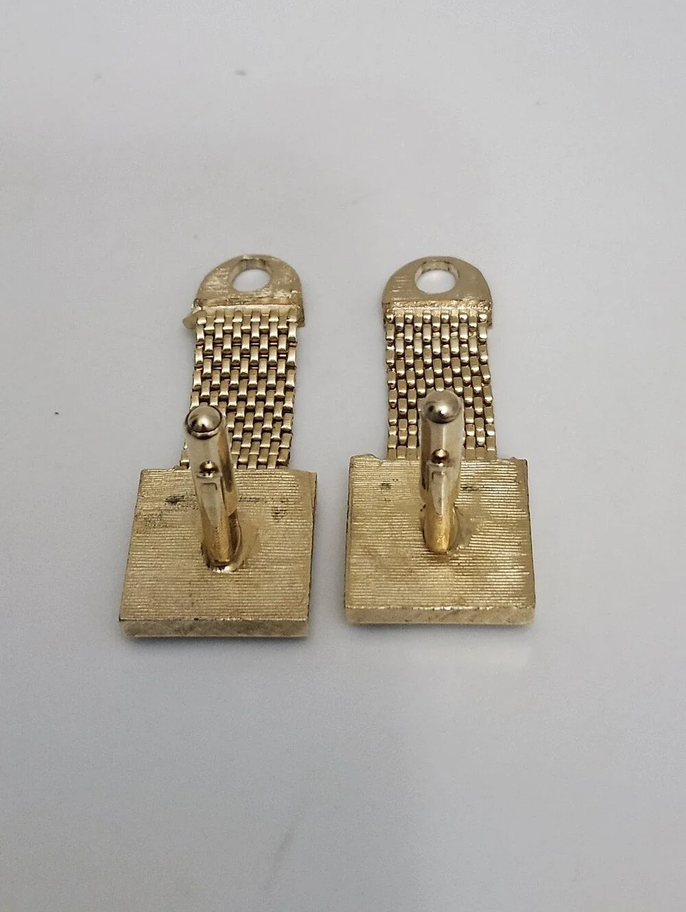 Vintage Gold Tone Mesh Wrap Cufflinks With Green Stone MCM Retro